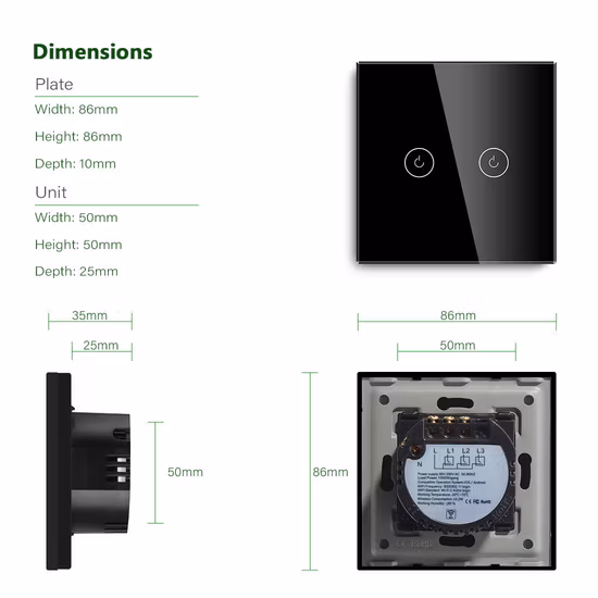 1gang Switch Smart Home Interruptor de luz eléctrica de pared táctil Interruptor WiFi