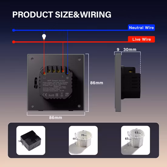 16A WiFi Bluetooth Zigbee PC Panel inalámbrico 2 Gang Smart interruptor de pared