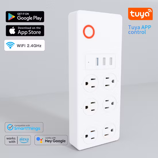 Tira de potencia inteligente Tuya WiFi USA 6AC 3USB puertos de carga sincronización Control de voz monitoreo de energía funciona con el asistente de Google Alexa